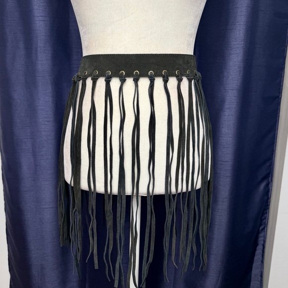 Vera Pelle Accessories - Berge Black Suede Long Fringe Waist Belt